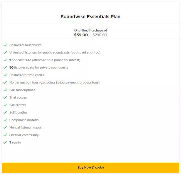 Soundwise Essentials Plan AppSumo Pricing